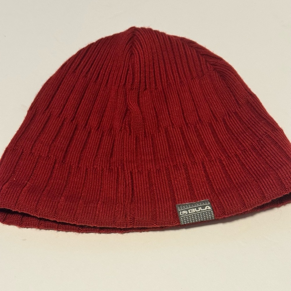 BULA Men’s Women's Unisex Beanie Knit Wool Blend One Size Dark Red
